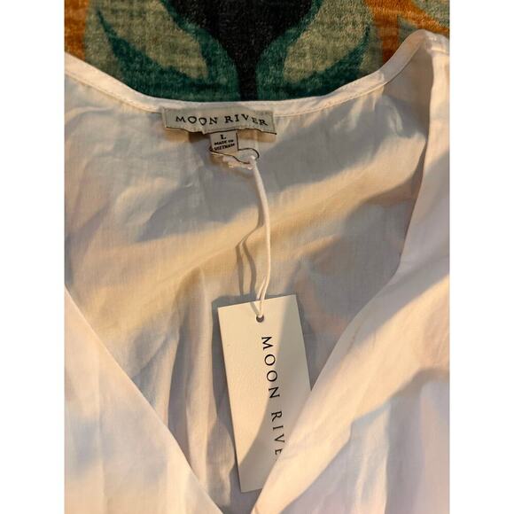 NWT Moon River White Poplin Bow Puff-Sleeve Dress Size Large - Picture 7 of 8